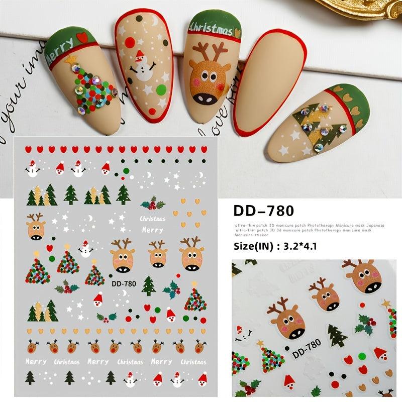 Festive Christmas Nail Stickers Snowflakes Snowmen Reindeer Santa Claus Decals