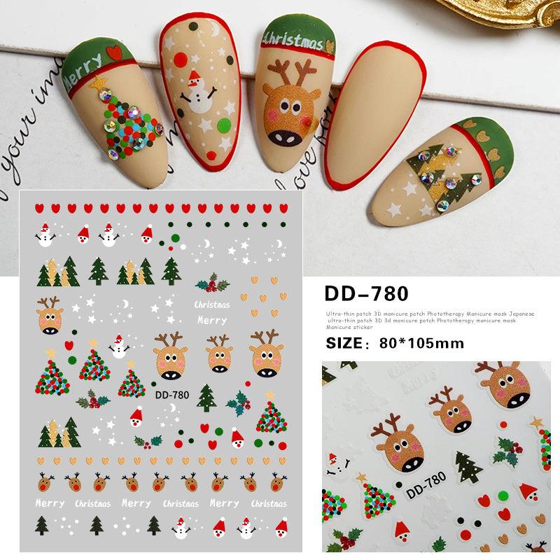 Festive Christmas Nail Stickers Snowflakes Snowmen Reindeer Santa Claus Decals