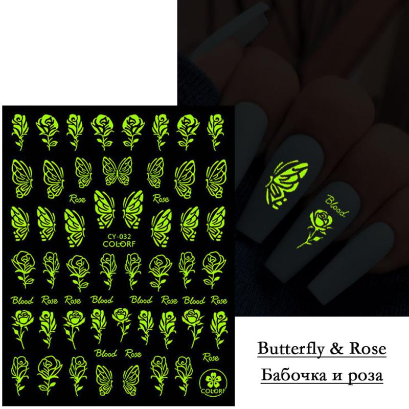 3D Nail Stickers Self Adhesive Luminous Flame Decal Stickers for Acrylic Nails