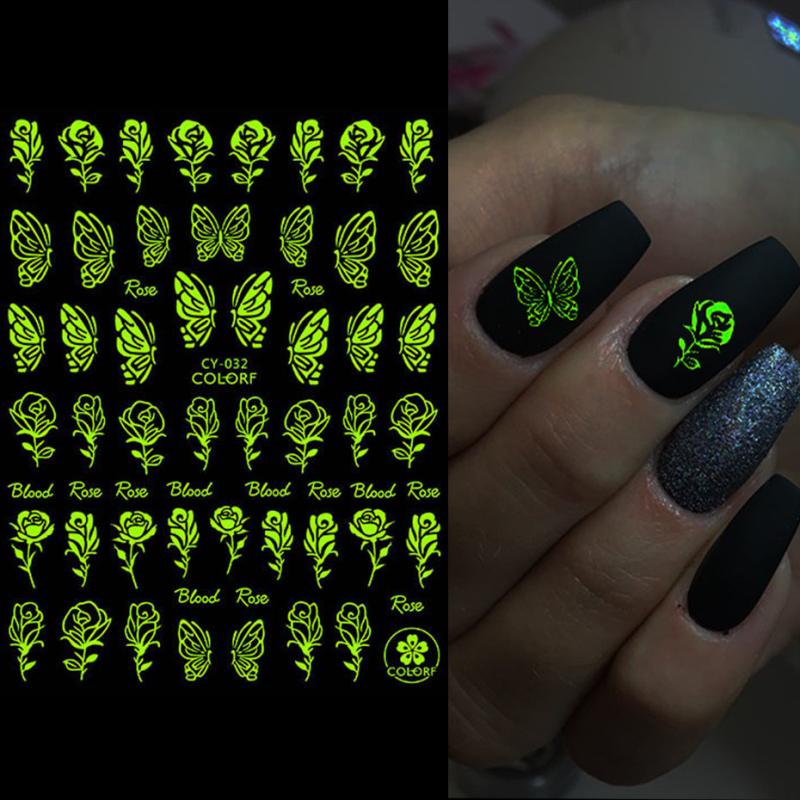 3D Nail Stickers Self Adhesive Luminous Flame Decal Stickers for Acrylic Nails