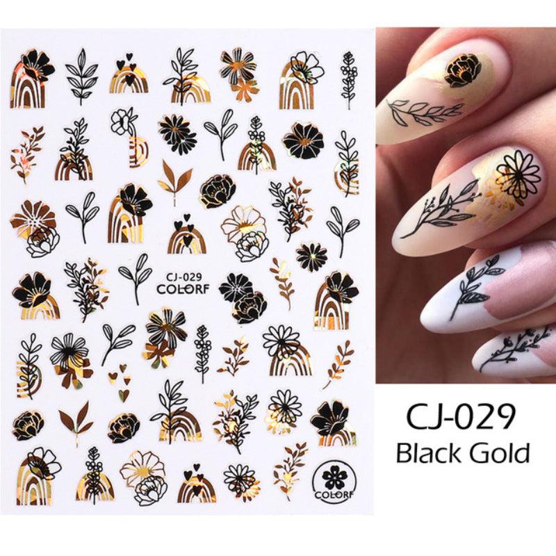 3D Flower Nail Stickers Floral Leaf Nail Art Decals Girl Adhesive Slider Spring