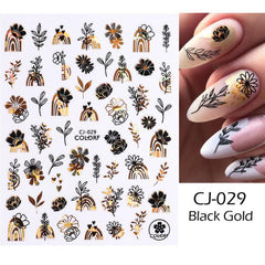 3D Flower Nail Stickers Floral Leaf Nail Art Decals Girl Adhesive Slider Spring