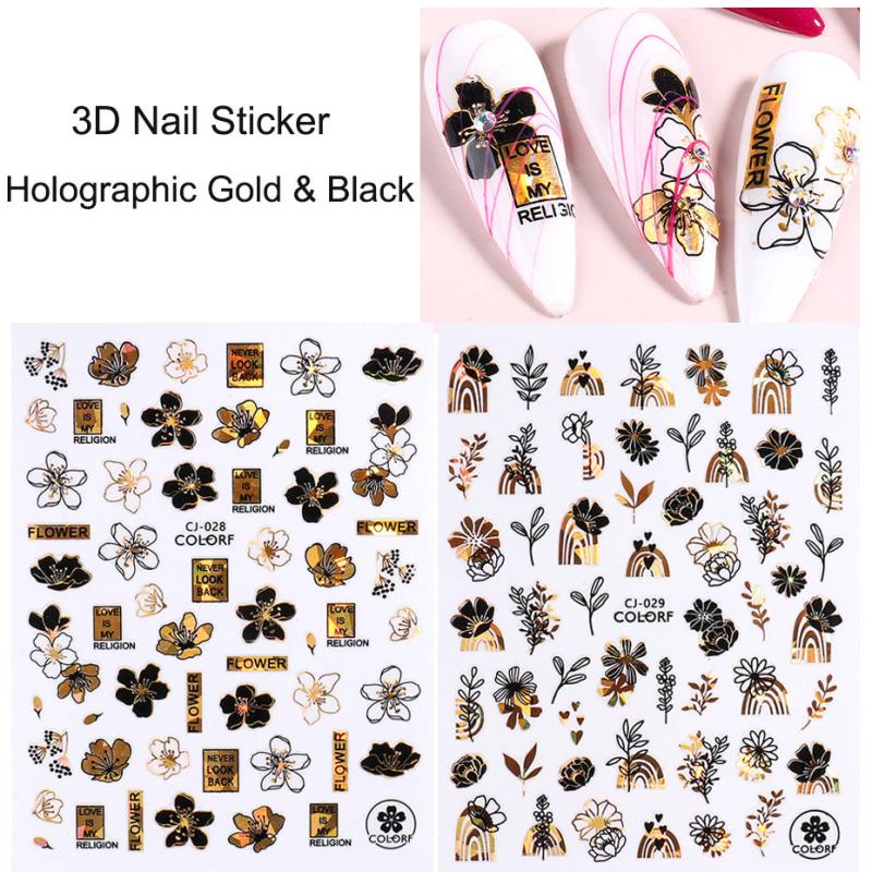 3D Flower Nail Stickers Floral Leaf Nail Art Decals Girl Adhesive Slider Spring