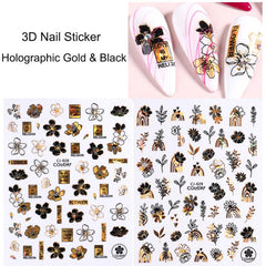 3D Flower Nail Stickers Floral Leaf Nail Art Decals Girl Adhesive Slider Spring