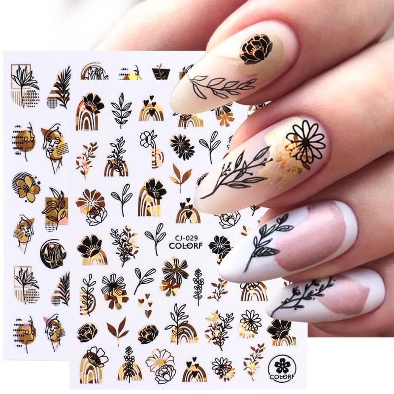 3D Flower Nail Stickers Floral Leaf Nail Art Decals Girl Adhesive Slider Spring