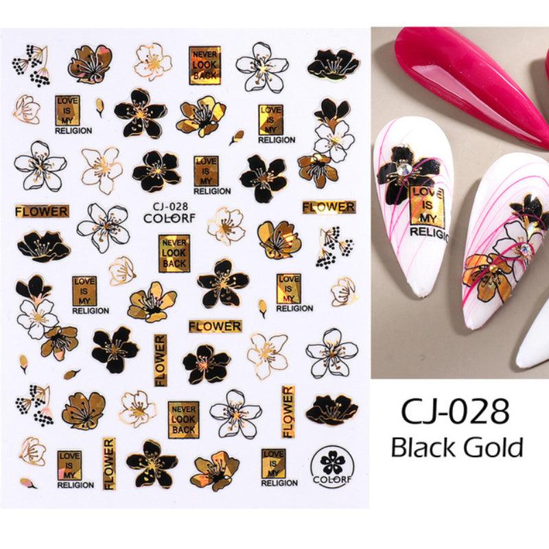 3D Flower Nail Stickers Floral Leaf Nail Art Decals Girl Adhesive Slider Spring