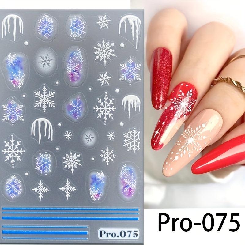 5D Embossed Christmas Nail Art Stickers Snowflake Nail Art Decals