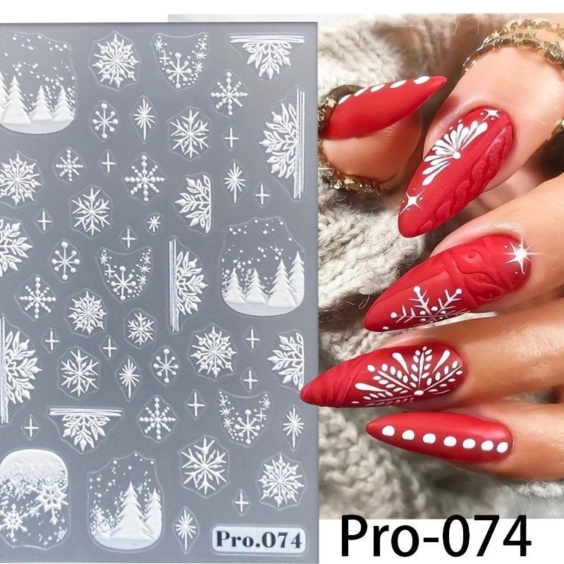 5D Embossed Christmas Nail Art Stickers Snowflake Nail Art Decals