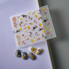 5D Embossed Raccoon Pumpkin Nail Decals, DIY Nail Stickers
