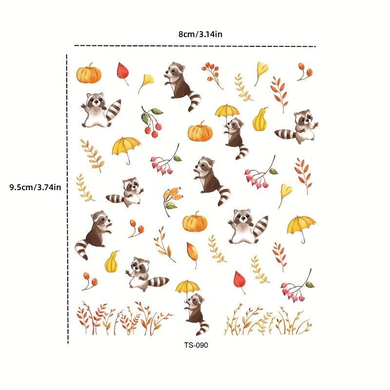 5D Embossed Raccoon Pumpkin Nail Decals, DIY Nail Stickers