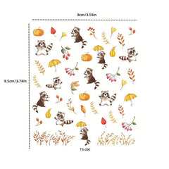 5D Embossed Raccoon Pumpkin Nail Decals, DIY Nail Stickers