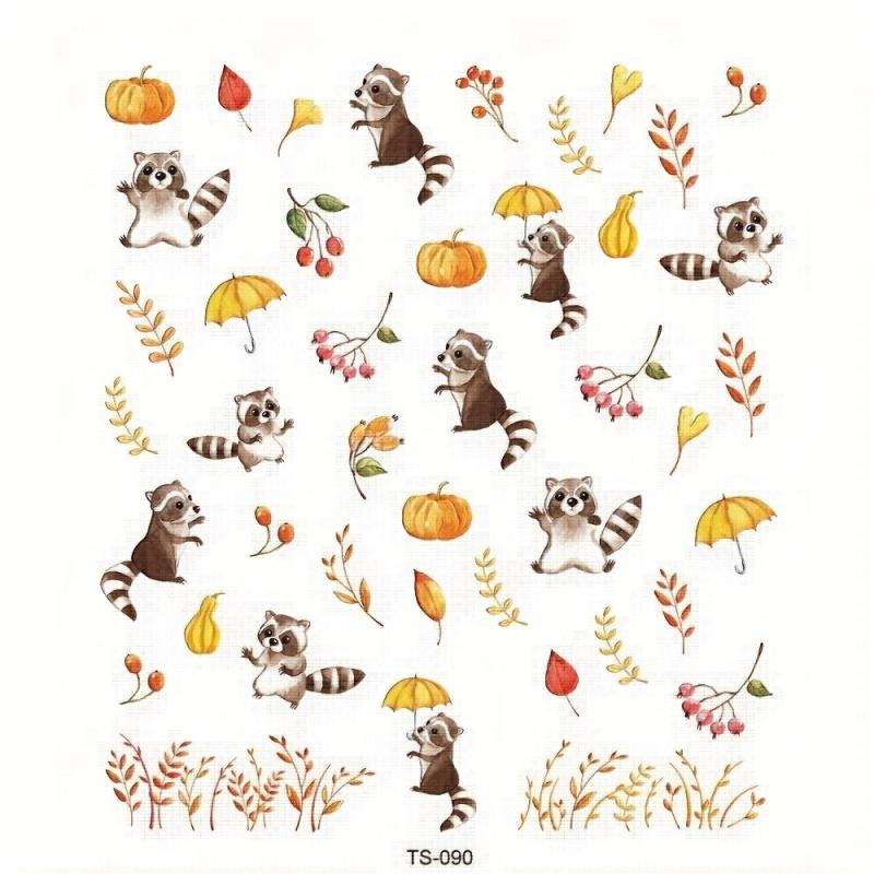 5D Embossed Raccoon Pumpkin Nail Decals, DIY Nail Stickers