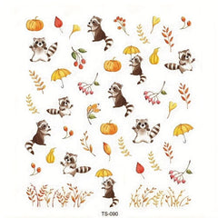5D Embossed Raccoon Pumpkin Nail Decals, DIY Nail Stickers