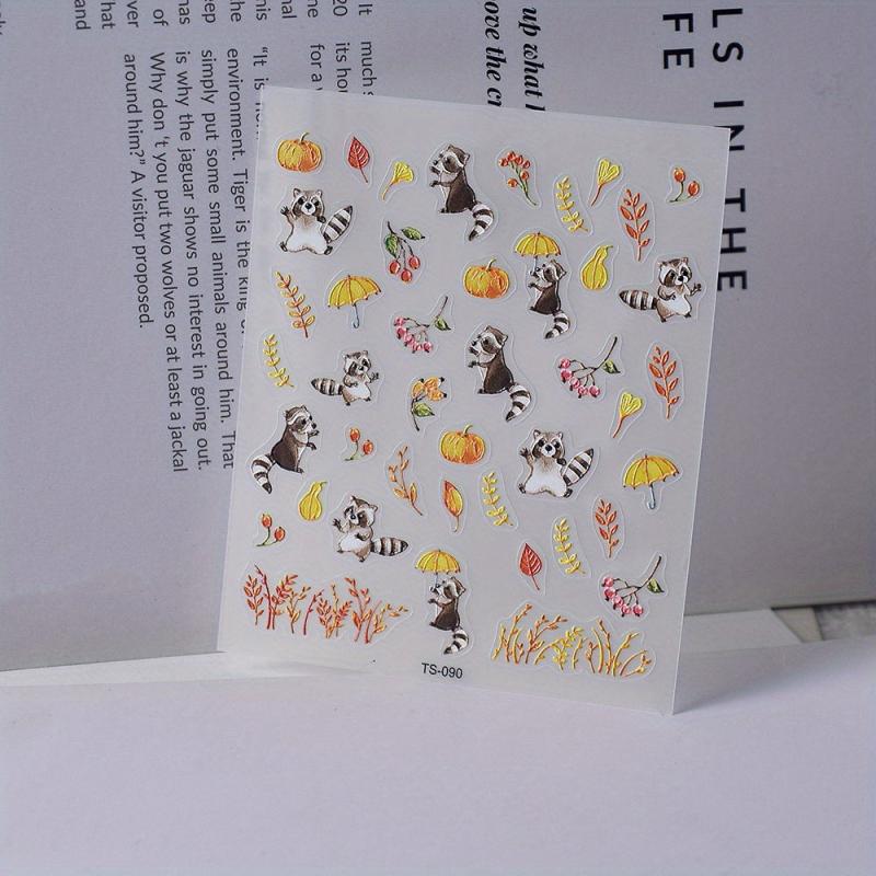 5D Embossed Raccoon Pumpkin Nail Decals, DIY Nail Stickers