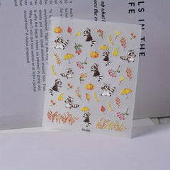 5D Embossed Raccoon Pumpkin Nail Decals, DIY Nail Stickers