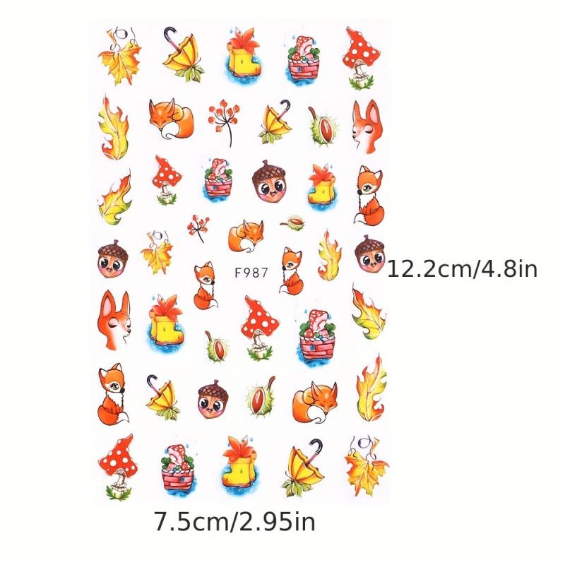 10pcs Maple Leaf Fruit Squirrel Nail Art Stickers