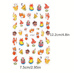 10pcs Maple Leaf Fruit Squirrel Nail Art Stickers