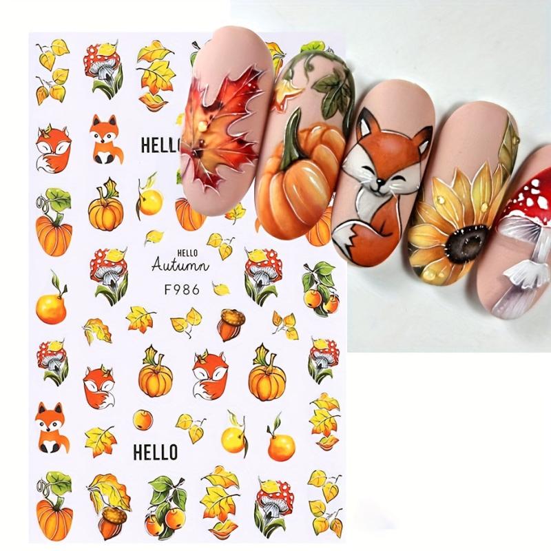 10pcs Maple Leaf Fruit Squirrel Nail Art Stickers