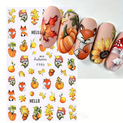 10pcs Maple Leaf Fruit Squirrel Nail Art Stickers