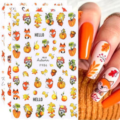 10pcs Maple Leaf Fruit Squirrel Nail Art Stickers