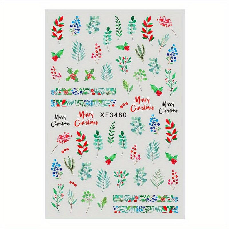 Christmas Nail Art Stickers Winter Holly Tree Water Decals