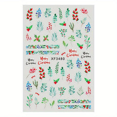 Christmas Nail Art Stickers Winter Holly Tree Water Decals
