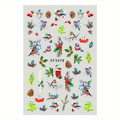 Christmas Nail Art Stickers Winter Holly Tree Water Decals