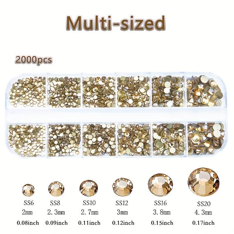 2420pcs Champagne Golden Crystal Rhinestones Nail Art Flatback Round Shapes