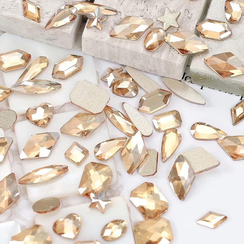 2420pcs Champagne Golden Crystal Rhinestones Nail Art Flatback Round Shapes