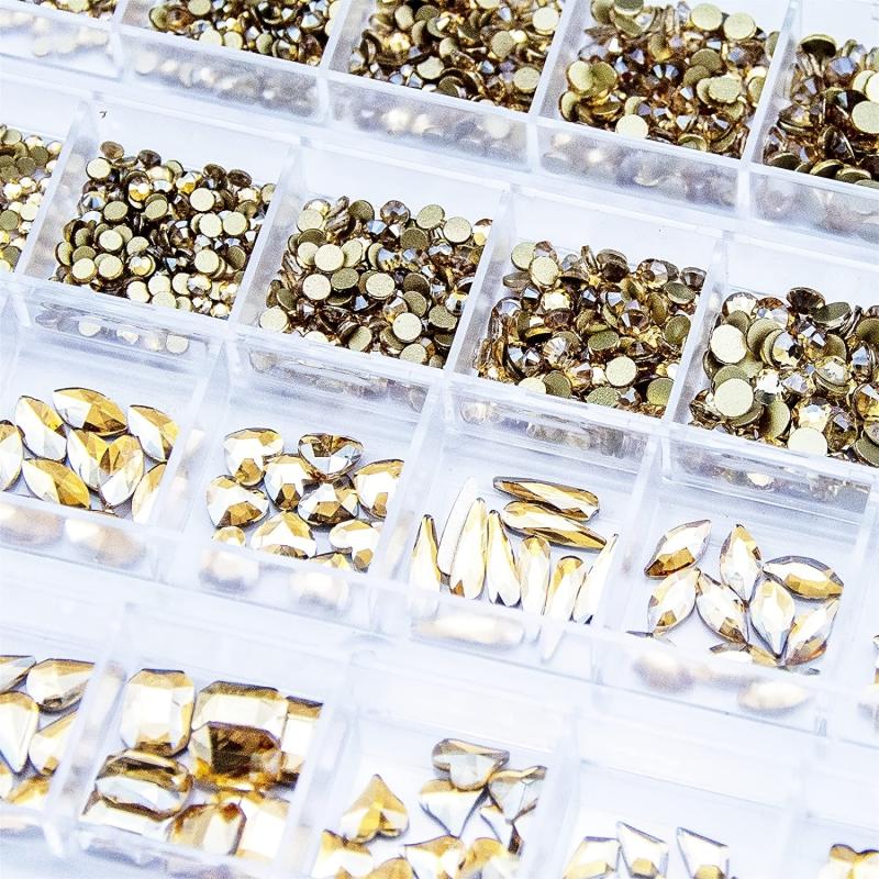 2420pcs Champagne Golden Crystal Rhinestones Nail Art Flatback Round Shapes
