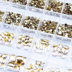 2420pcs Champagne Golden Crystal Rhinestones Nail Art Flatback Round Shapes