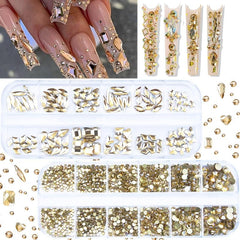 2420pcs Champagne Golden Crystal Rhinestones Nail Art Flatback Round Shapes