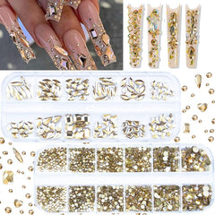 2420pcs Champagne Golden Crystal Rhinestones Nail Art Flatback Round Shapes