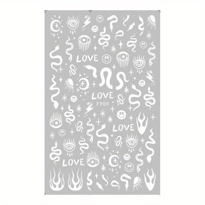 10 Sheets Waterproof Gothic 3D Nail Art Stickers Snake Rose Butterfly Fishbone