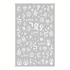 10 Sheets Waterproof Gothic 3D Nail Art Stickers Snake Rose Butterfly Fishbone