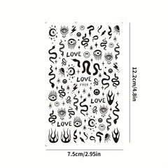 10 Sheets Waterproof Gothic 3D Nail Art Stickers Snake Rose Butterfly Fishbone