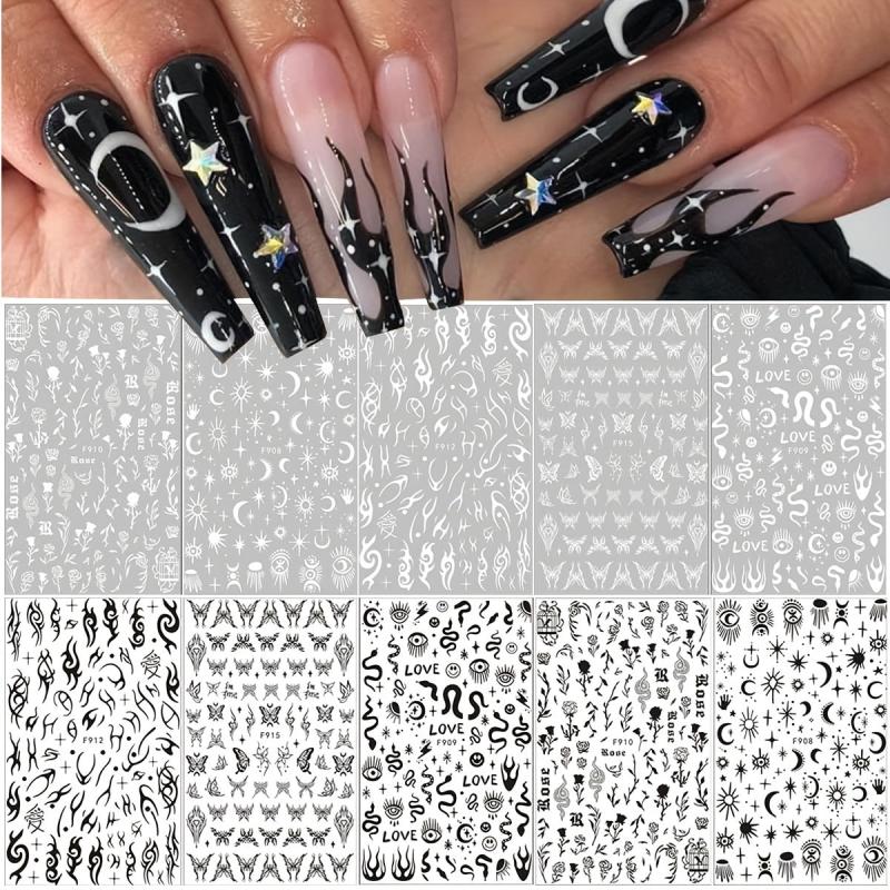 10 Sheets Waterproof Gothic 3D Nail Art Stickers Snake Rose Butterfly Fishbone