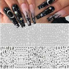 10 Sheets Waterproof Gothic 3D Nail Art Stickers Snake Rose Butterfly Fishbone