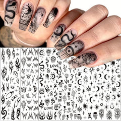 10 Sheets Waterproof Gothic 3D Nail Art Stickers Snake Rose Butterfly Fishbone