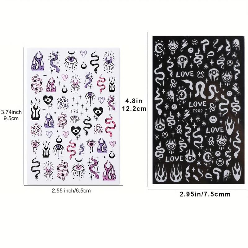 Evil Eye Nail Art Stickers Self Adhesive Decals Flame Snake Sliders
