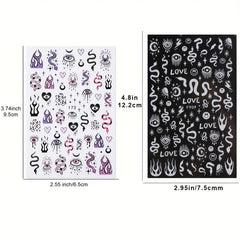 Evil Eye Nail Art Stickers Self Adhesive Decals Flame Snake Sliders