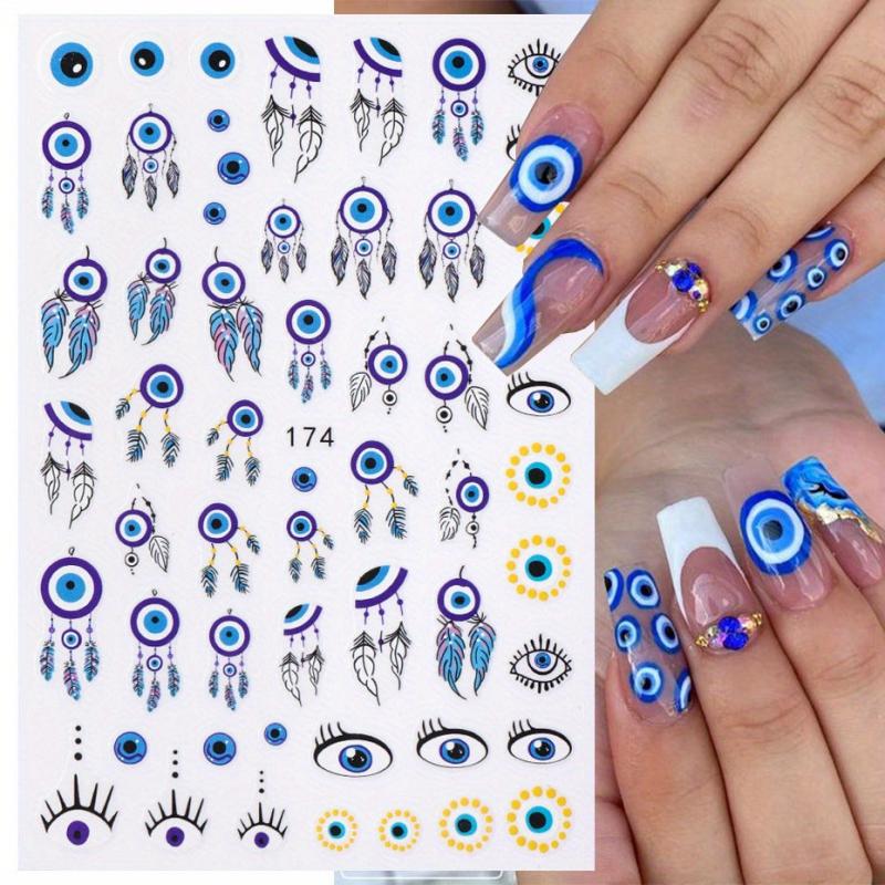 Evil Eye Nail Art Stickers Self Adhesive Decals Flame Snake Sliders
