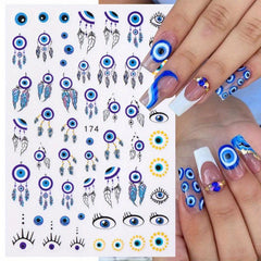 Evil Eye Nail Art Stickers Self Adhesive Decals Flame Snake Sliders