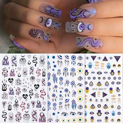 Evil Eye Nail Art Stickers Self Adhesive Decals Flame Snake Sliders