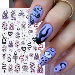 Evil Eye Nail Art Stickers Self Adhesive Decals Flame Snake Sliders