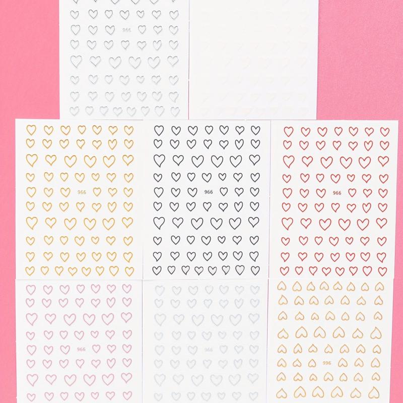Heart Nail Art Stickers Decals 8 Colors 3D Self Adhesive Holographic Lase