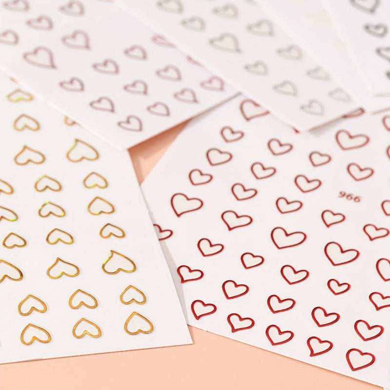 Heart Nail Art Stickers Decals 8 Colors 3D Self Adhesive Holographic Lase