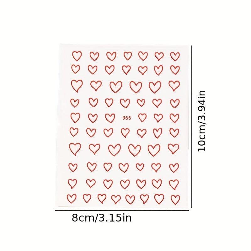 Heart Nail Art Stickers Decals 8 Colors 3D Self Adhesive Holographic Lase