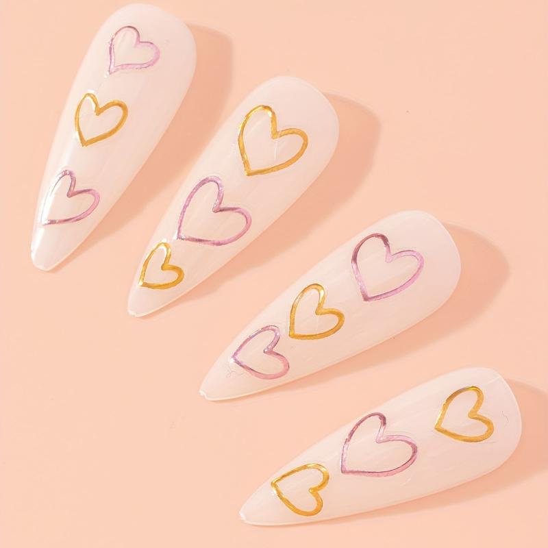 Heart Nail Art Stickers Decals 8 Colors 3D Self Adhesive Holographic Lase