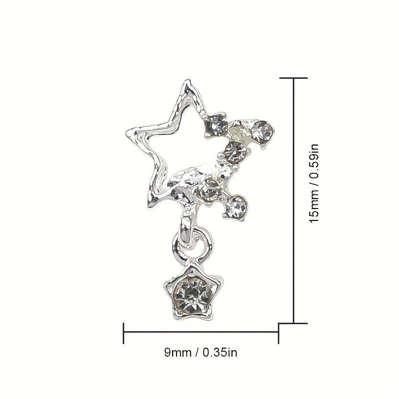 5 pcs Silver Star Nail Art Charms with Rhinestones for Sparkling Designs